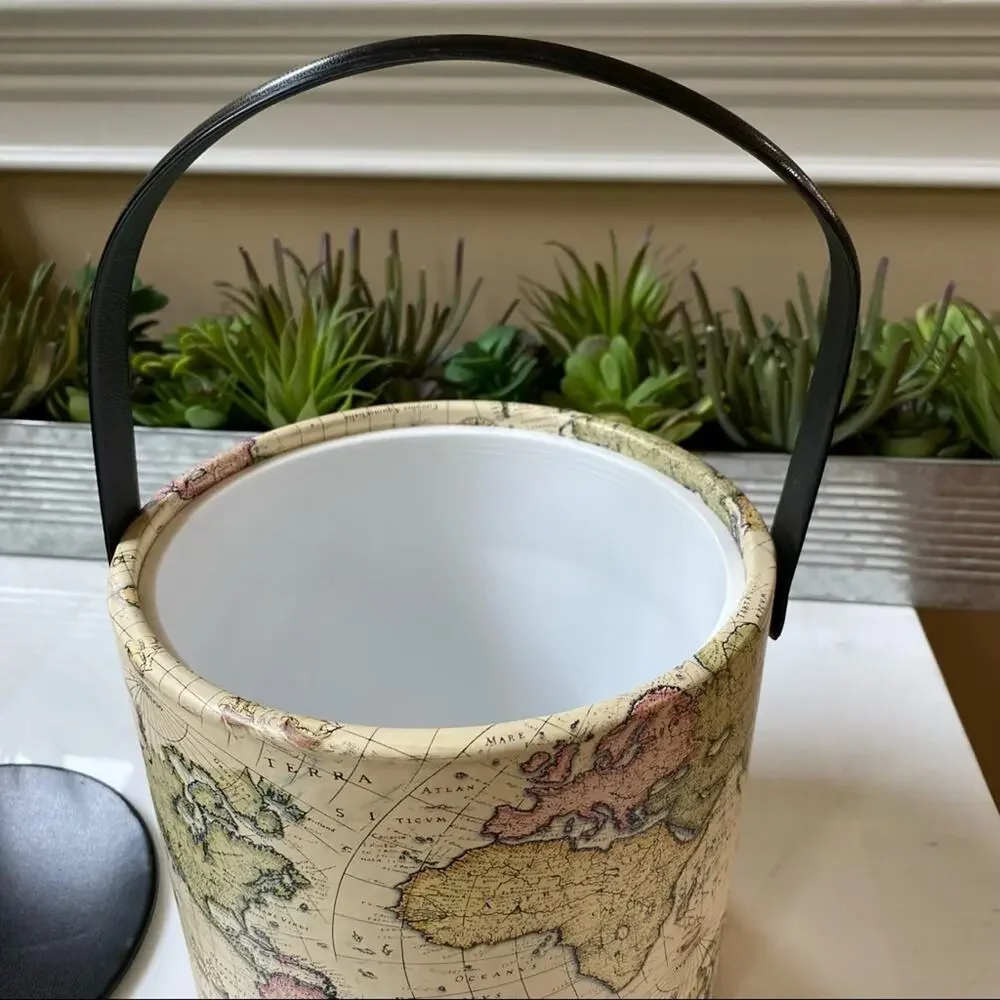 Irvinware vintage old world map ice wine bucket MCM bottle cooler chiller bar